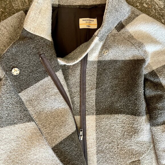 Marine Layer Grey Buffalo Check Plaid Coat Size Small - Picture 4 of 6